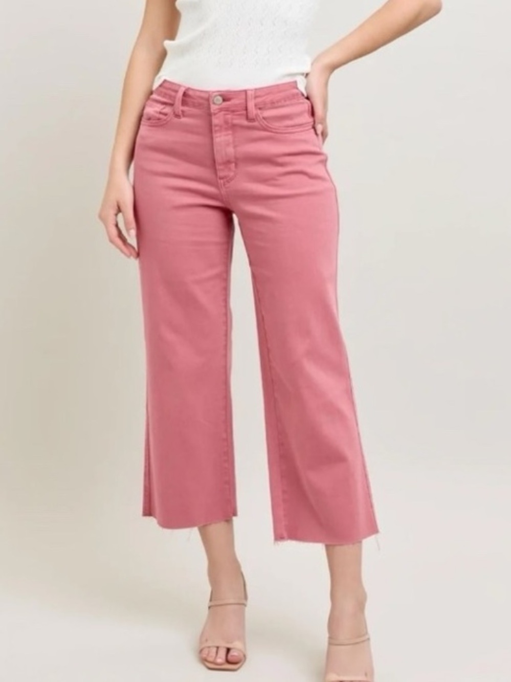 NEW JUDY BLUE High Waist Garment Dyed Rose Crop Wide Leg Denim Jeans 5 / 27